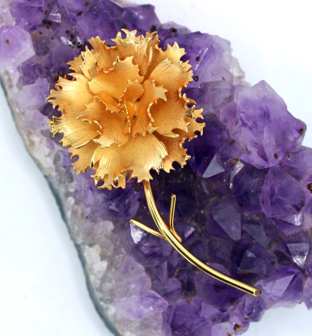 Mid-Century Giovanni Gold Tone Carnation Floral Brooch